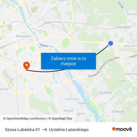 Szosa Lubelska 01 to Uczelnia Łazarskiego map