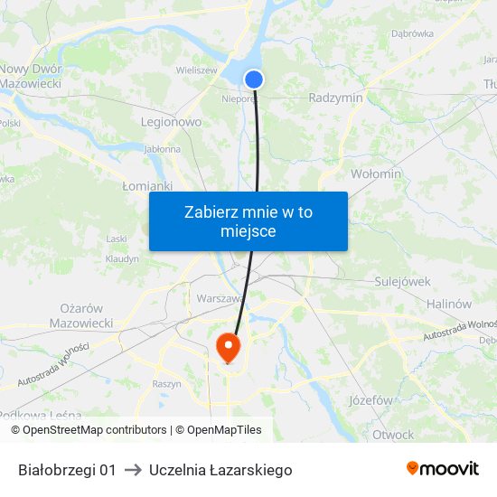 Białobrzegi to Uczelnia Łazarskiego map