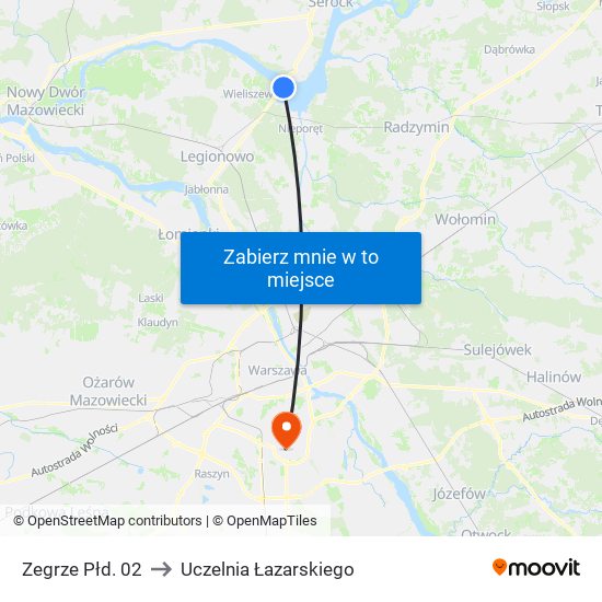 Zegrze Płd. 02 to Uczelnia Łazarskiego map