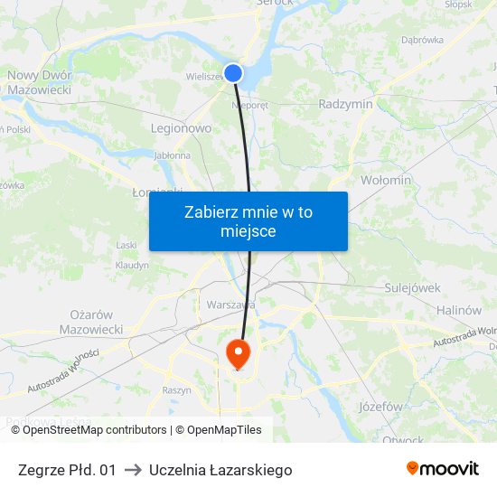 Zegrze Płd. 01 to Uczelnia Łazarskiego map