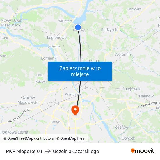 PKP Nieporęt 01 to Uczelnia Łazarskiego map