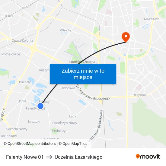 Falenty Nowe 01 to Uczelnia Łazarskiego map