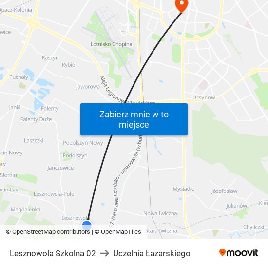 Lesznowola Szkolna to Uczelnia Łazarskiego map