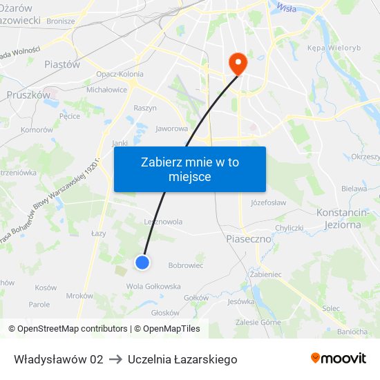 Władysławów to Uczelnia Łazarskiego map