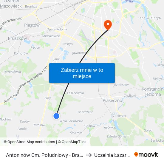 Antoninów Cm. Południowy - Brama Płd. 01 to Uczelnia Łazarskiego map