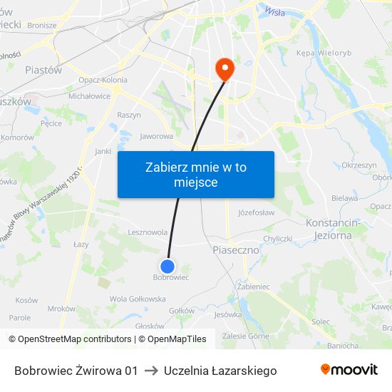 Bobrowiec Żwirowa 01 to Uczelnia Łazarskiego map