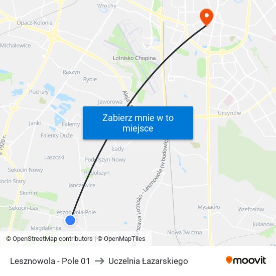 Lesznowola - Pole 01 to Uczelnia Łazarskiego map