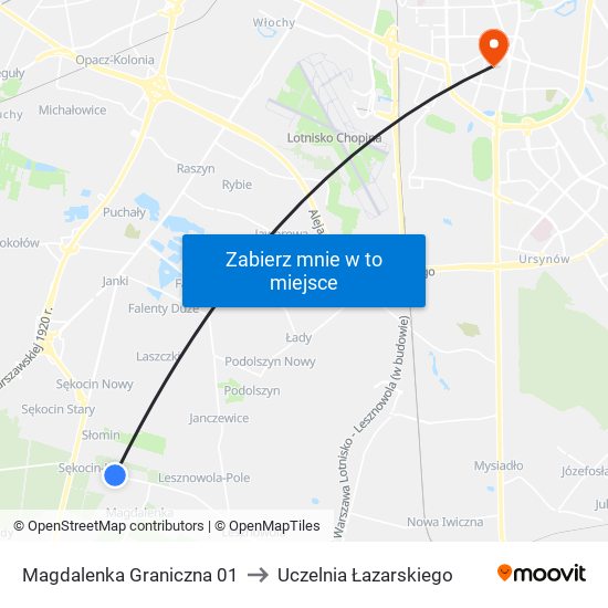 Magdalenka Graniczna 01 to Uczelnia Łazarskiego map