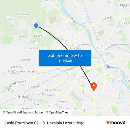 Laski Pocztowa 02 to Uczelnia Łazarskiego map