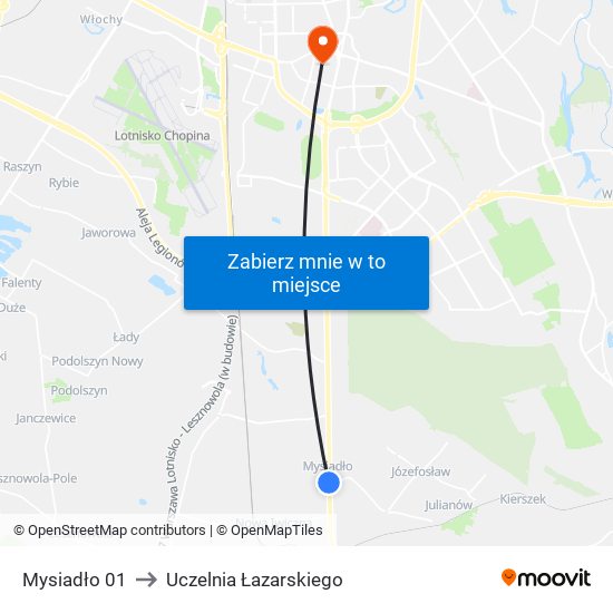 Mysiadło 01 to Uczelnia Łazarskiego map