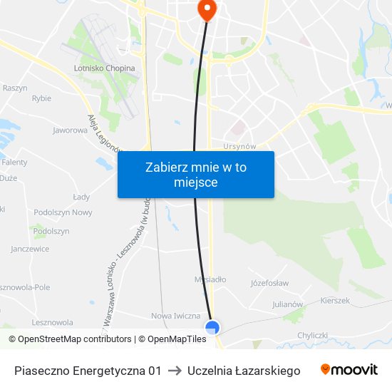 Piaseczno Energetyczna to Uczelnia Łazarskiego map