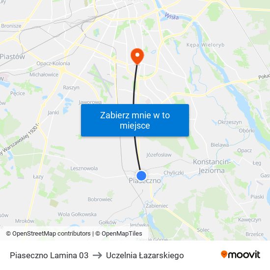 Piaseczno Lamina 03 to Uczelnia Łazarskiego map