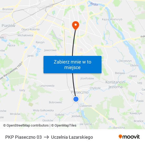 PKP Piaseczno 03 to Uczelnia Łazarskiego map