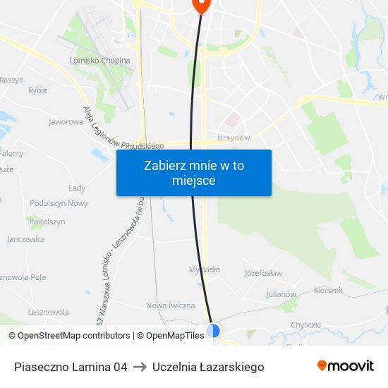 Piaseczno Lamina 04 to Uczelnia Łazarskiego map