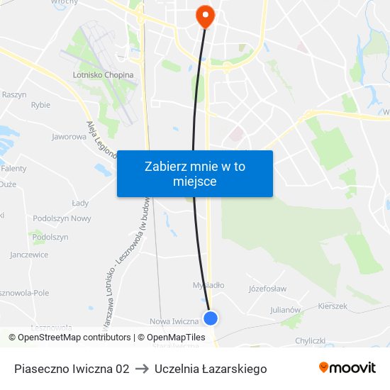 Piaseczno Iwiczna 02 to Uczelnia Łazarskiego map