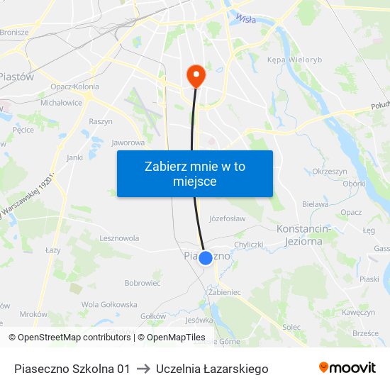 Piaseczno Szkolna 01 to Uczelnia Łazarskiego map