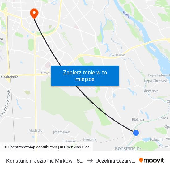 Konstancin-Jeziorna Mirków - Szkoła 02 to Uczelnia Łazarskiego map