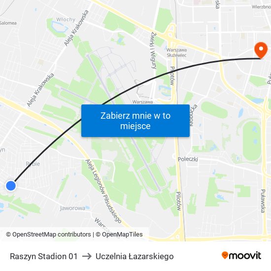 Raszyn Stadion 01 to Uczelnia Łazarskiego map