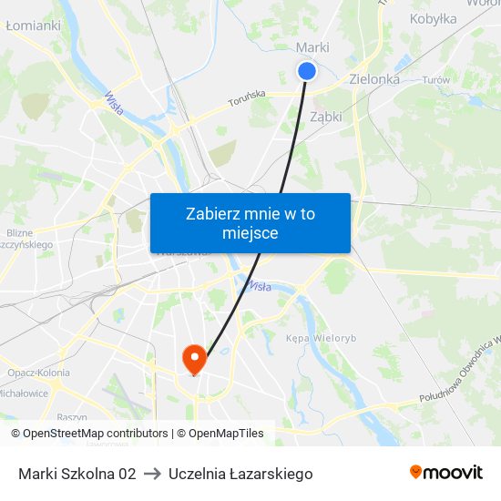 Marki Szkolna to Uczelnia Łazarskiego map