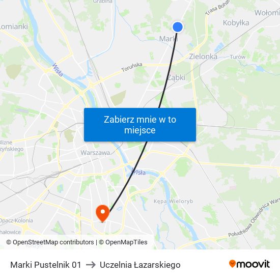 Marki Pustelnik to Uczelnia Łazarskiego map