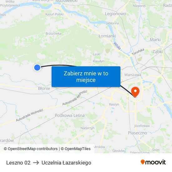 Leszno 02 to Uczelnia Łazarskiego map
