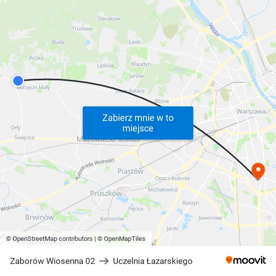 Zaborów Wiosenna 02 to Uczelnia Łazarskiego map