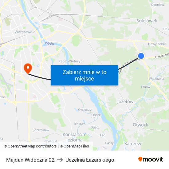 Majdan Widoczna 02 to Uczelnia Łazarskiego map