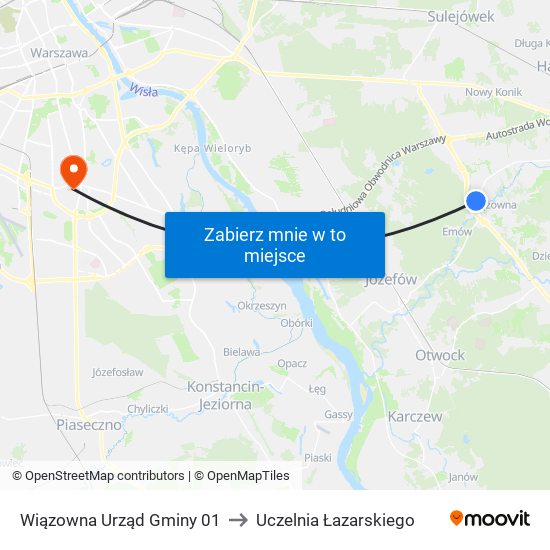 Wiązowna Urząd Gminy 01 to Uczelnia Łazarskiego map