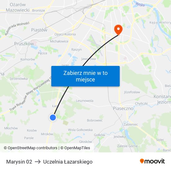 Marysin 02 to Uczelnia Łazarskiego map