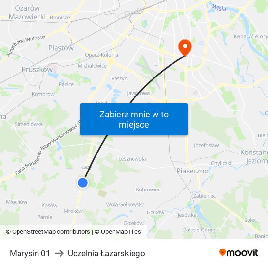 Marysin 01 to Uczelnia Łazarskiego map