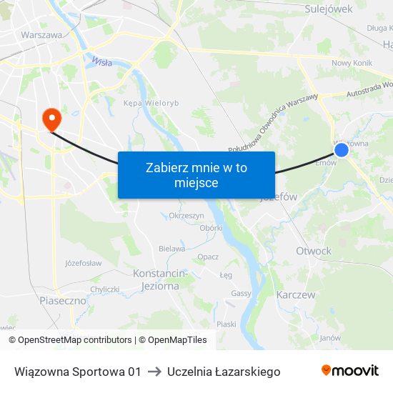 Wiązowna Sportowa 01 to Uczelnia Łazarskiego map