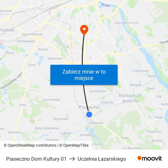 Piaseczno Dom Kultury 01 to Uczelnia Łazarskiego map