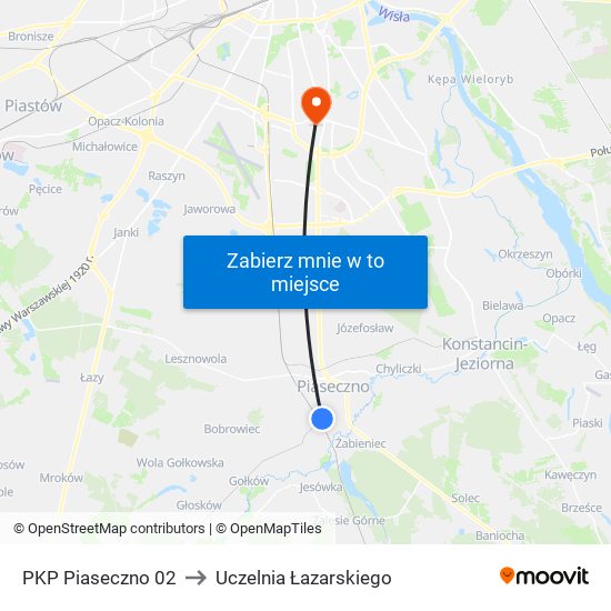 PKP Piaseczno 02 to Uczelnia Łazarskiego map