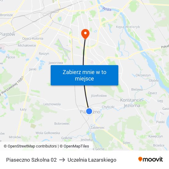 Piaseczno Szkolna 02 to Uczelnia Łazarskiego map