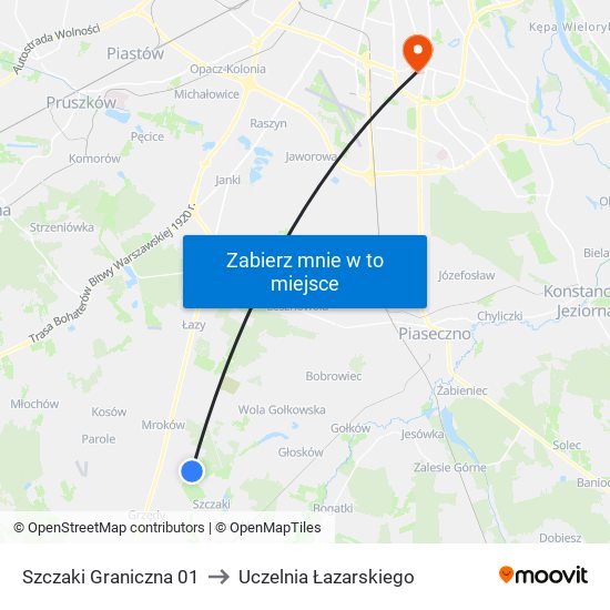 Szczaki Graniczna 01 to Uczelnia Łazarskiego map