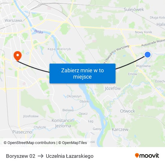 Stefanówka Boryszew to Uczelnia Łazarskiego map