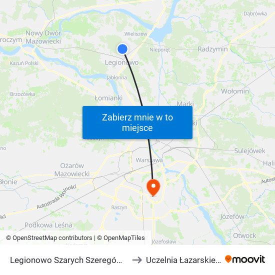 Legionowo Szarych Szeregów to Uczelnia Łazarskiego map