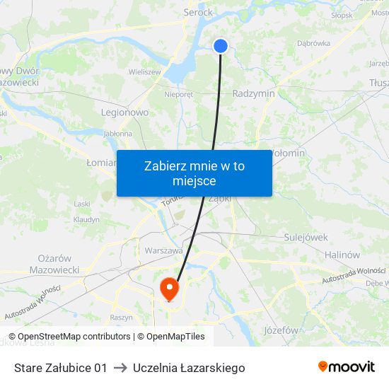 Stare Załubice 01 to Uczelnia Łazarskiego map