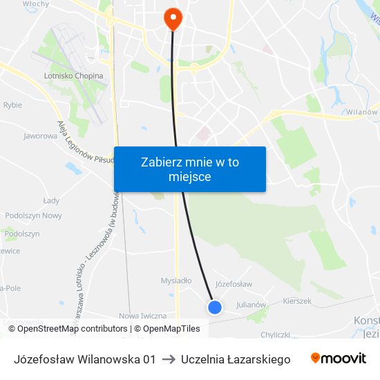 Józefosław Wilanowska to Uczelnia Łazarskiego map