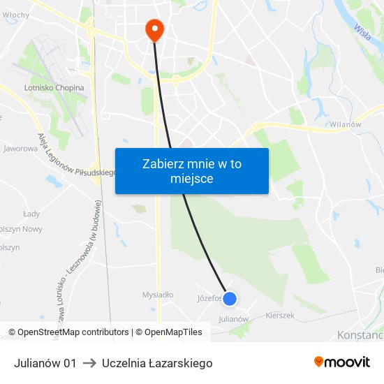 Julianów 01 to Uczelnia Łazarskiego map