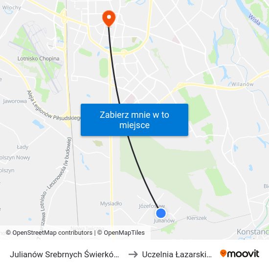 Julianów Srebrnych Świerków to Uczelnia Łazarskiego map