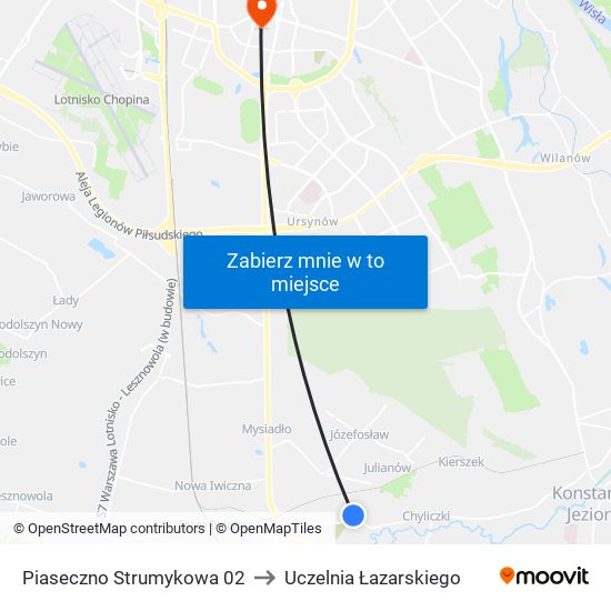 Piaseczno Strumykowa to Uczelnia Łazarskiego map