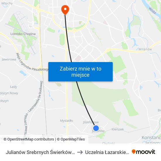 Julianów Srebrnych Świerków 02 to Uczelnia Łazarskiego map