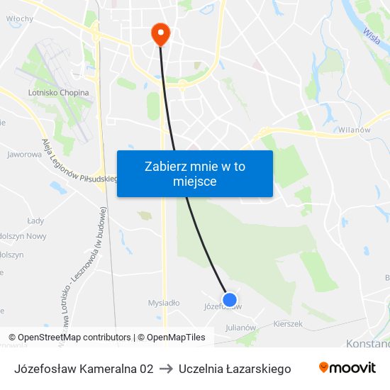 Józefosław Kameralna 02 to Uczelnia Łazarskiego map