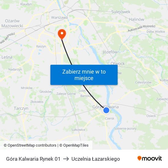 Góra Kalwaria Rynek 01 to Uczelnia Łazarskiego map