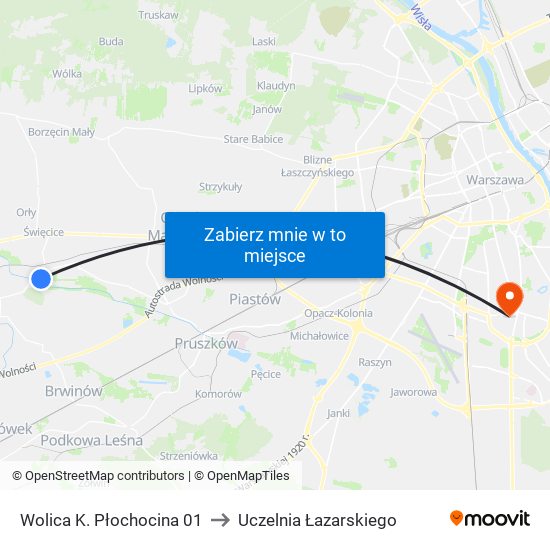 Wolica K. Płochocina 01 to Uczelnia Łazarskiego map