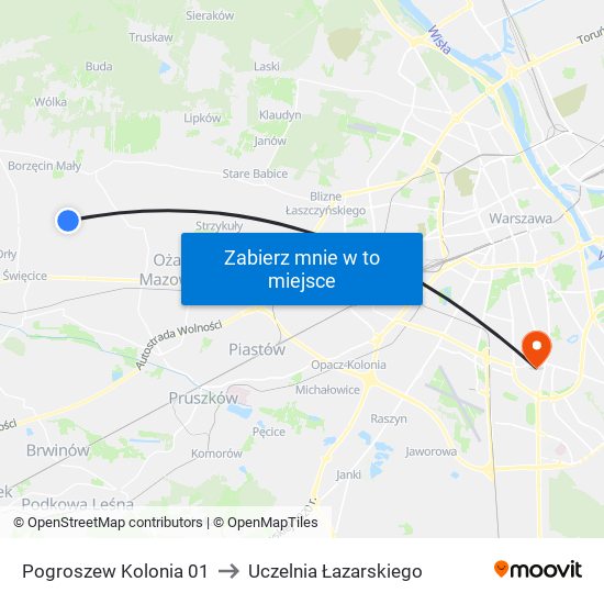 Pogroszew Kolonia 01 to Uczelnia Łazarskiego map