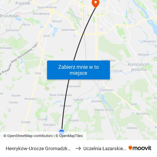 Henryków-Urocze Gromadzka 01 to Uczelnia Łazarskiego map