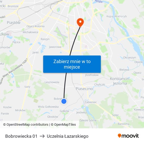 Bobrowiecka to Uczelnia Łazarskiego map