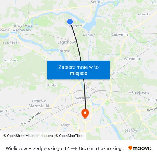 Wieliszew Przedpełskiego 02 to Uczelnia Łazarskiego map